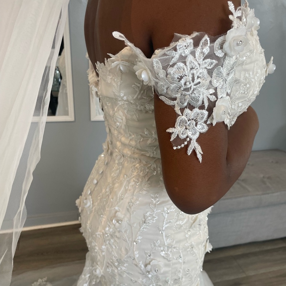 Brand new Wedding Gown! Ivory. Tulle and beaded fabric. Size 4. Lightweight. - Picture 5 of 7